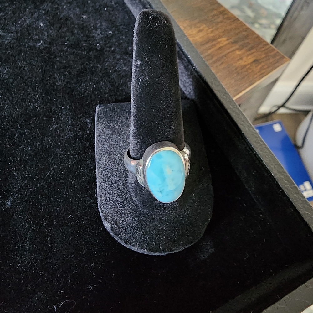 Silver and Larimar Ring - Size 8